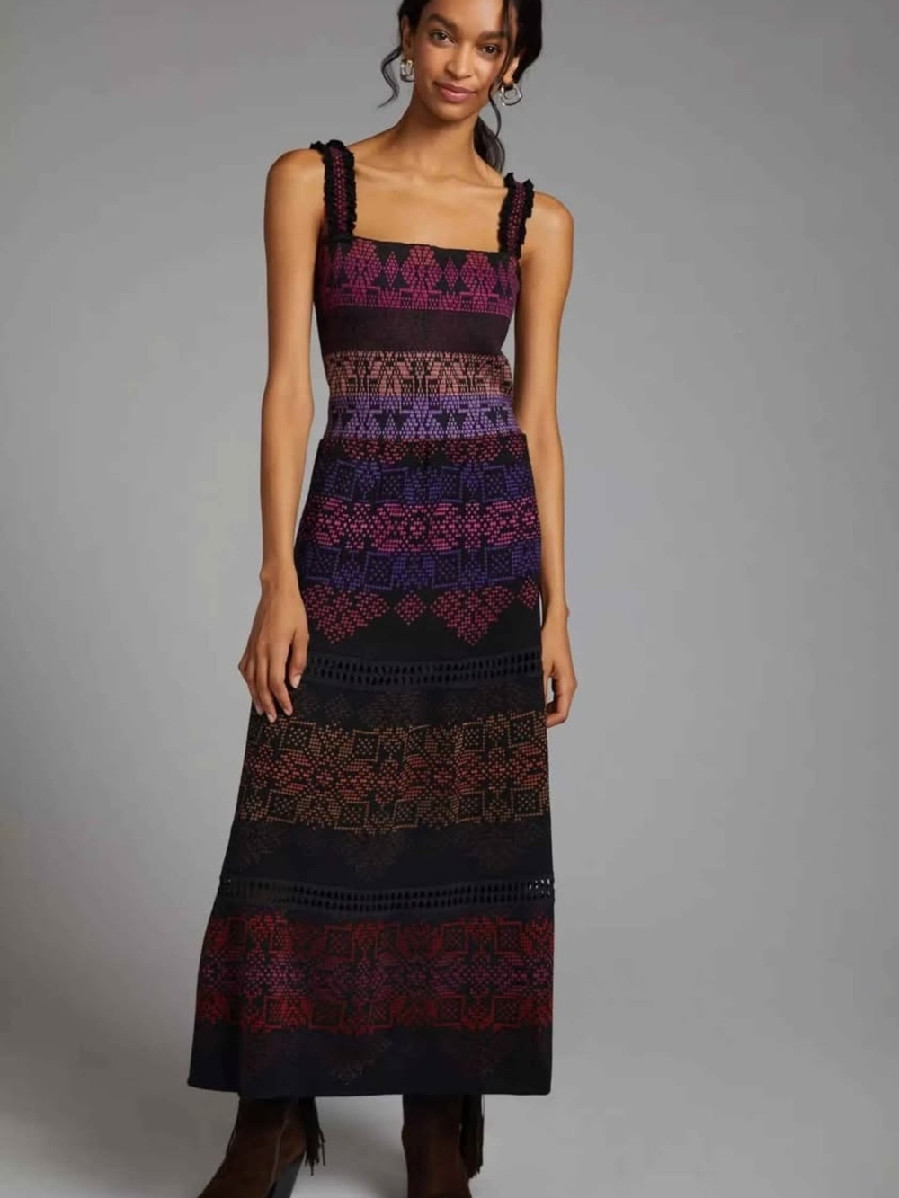 NWT Anthropologie Cecilia Prado Patchwork Knit Sweater Maxi Dress XL Black Multi